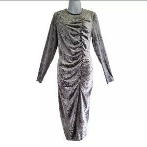 Future Collective Dress XL Grey Silver Velvet Velour Ruched Open Back